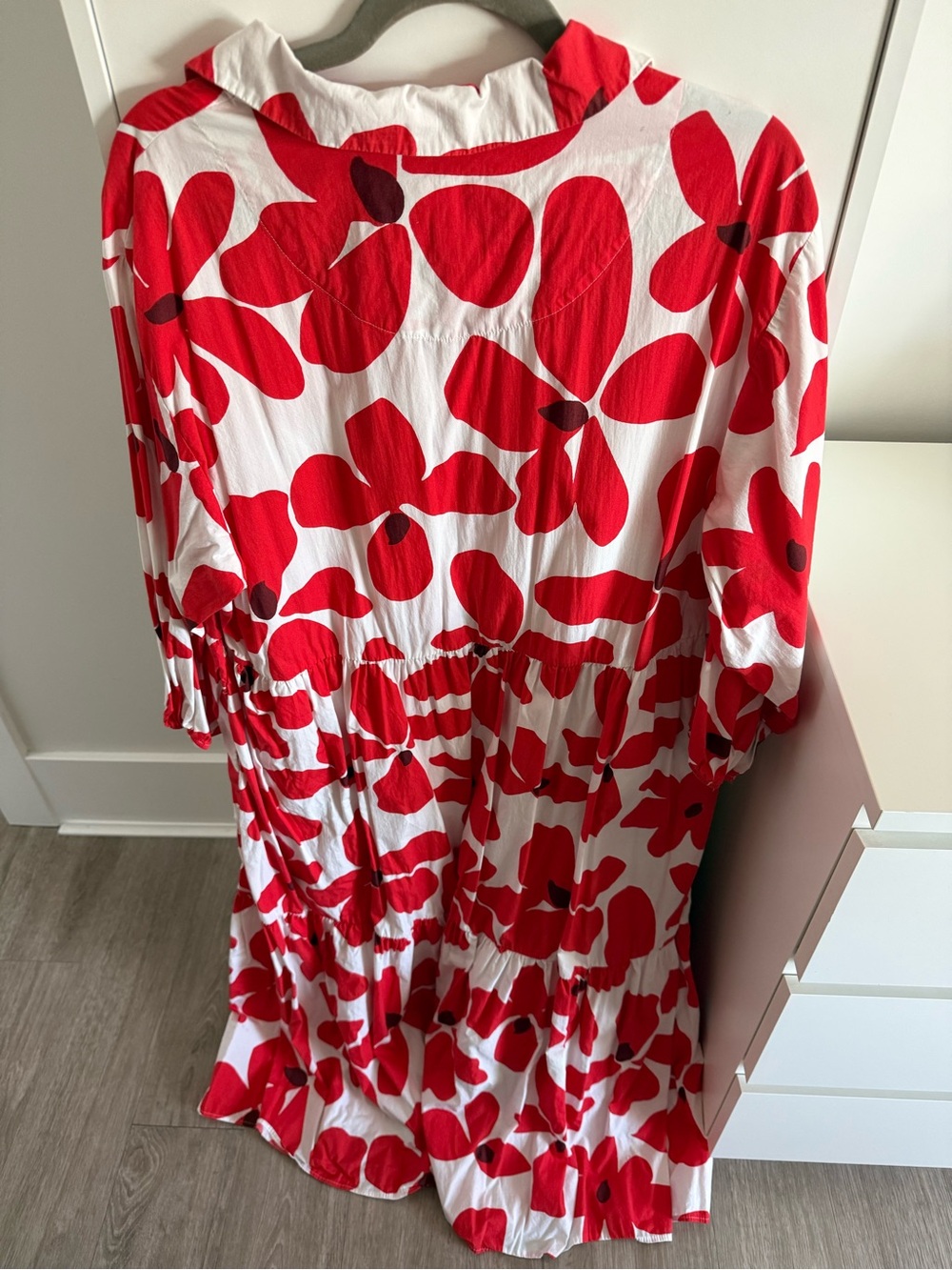 Red & White Floral Tiered Shirt Dress by Anthropologie - Picture 3 of 4